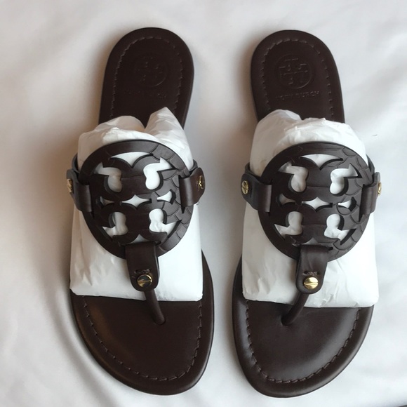 Tory Burch Shoes - TORY BURCH CHOCOLATE MILLER LEATHER THONG SANDALS